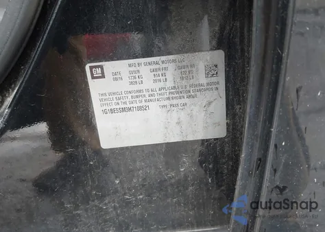 2017 Chevrolet Cruze Lt Auto из США, поврежденный, VIN 1G1BE5SM3H7108521